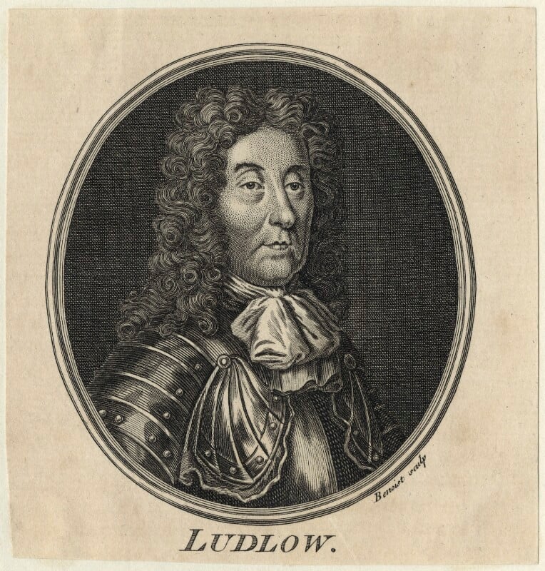 Edmund Ludlow, by Guillaume Philippe Benoist, possibly after Robert White. Source: © National Portrait Gallery, London